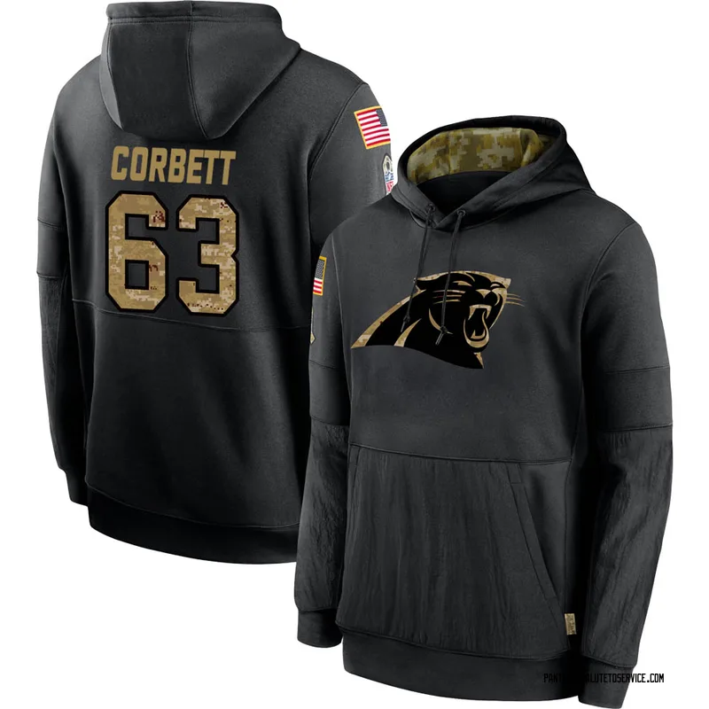 Men's Austin Corbett Carolina Panthers Black 2020 Salute to Service Sideline Performance Pullover Hoodie