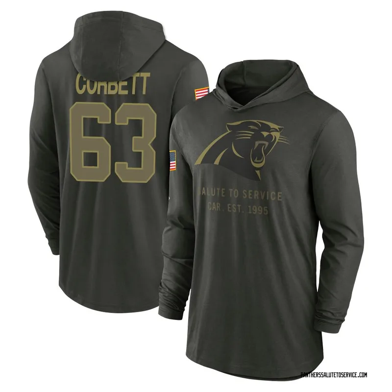 Men's Austin Corbett Carolina Panthers Green Forest/ 2025 Salute to Service Sideline Lightweight Hooded Pullover Long Sleeve T-S