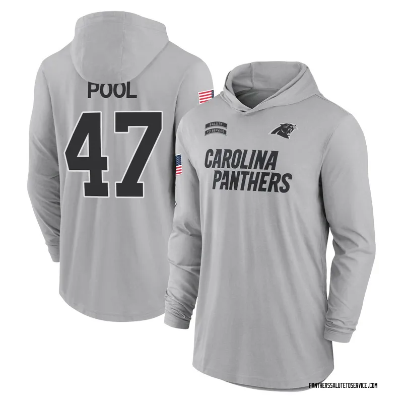 Men's Bumper Pool Carolina Panthers Gray 2024 Salute to Service Lightweight Performance Long Sleeve Hooded T-Shirt