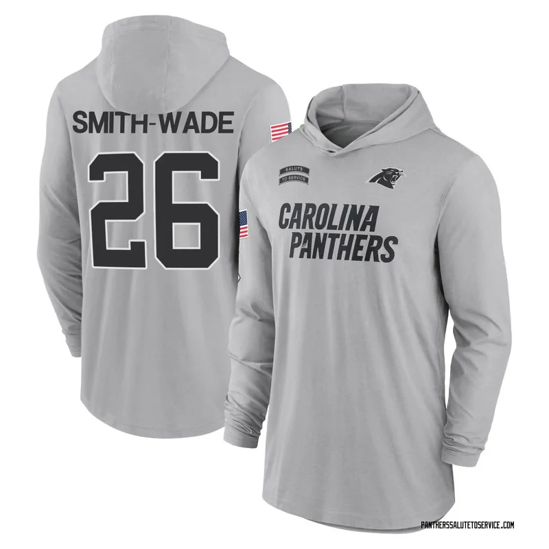Men's Chau Smith-Wade Carolina Panthers Gray 2024 Salute to Service Lightweight Performance Long Sleeve Hooded T-Shirt