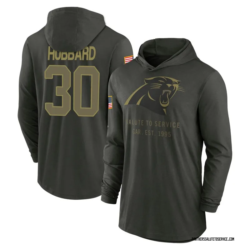 Men's Chuba Hubbard Carolina Panthers Green Forest/ 2025 Salute to Service Sideline Lightweight Hooded Pullover Long Sleeve T-Sh