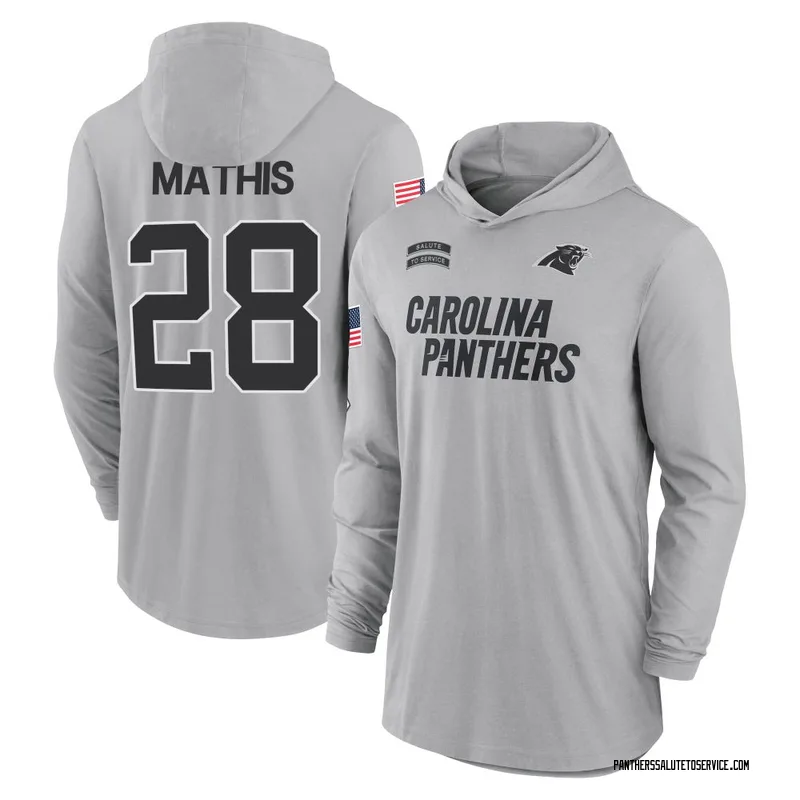 Men's Damarri Mathis Carolina Panthers Gray 2024 Salute to Service Lightweight Performance Long Sleeve Hooded T-Shirt