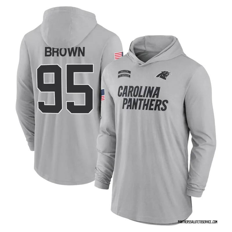 Men's Derrick Brown Carolina Panthers Gray 2024 Salute to Service Lightweight Performance Long Sleeve Hooded T-Shirt