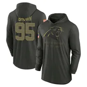 Men's Derrick Brown Carolina Panthers Green Forest/ 2025 Salute to Service Sideline Lightweight Hooded Pullover Long Sleeve T-Sh