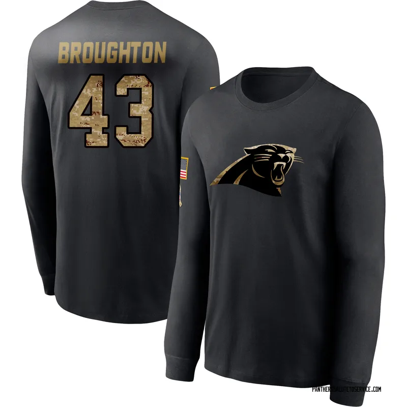 Men's JaTravis Broughton Carolina Panthers Black 2020 Salute To Service Sideline Performance Long Sleeve T-Shirt
