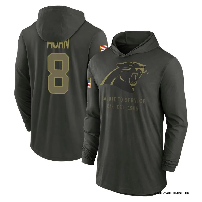 Men's Jaycee Horn Carolina Panthers Green Forest/ 2025 Salute to Service Sideline Lightweight Hooded Pullover Long Sleeve T-Shir
