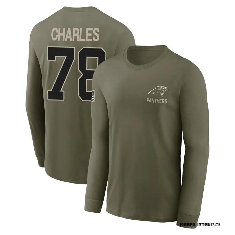 Men's Saahdiq Charles Carolina Panthers Olive 2025 Salute to Service Sideline Long Sleeve T-Shirt