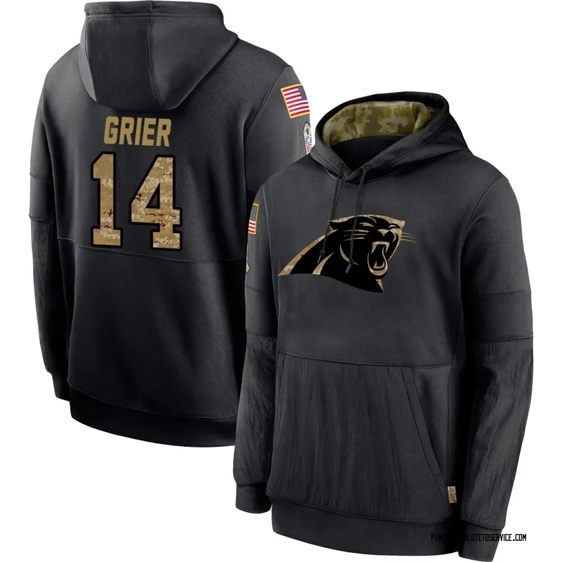 Men's Will Grier Carolina Panthers Black 2020 Salute to Service Sideline Performance Pullover Hoodie