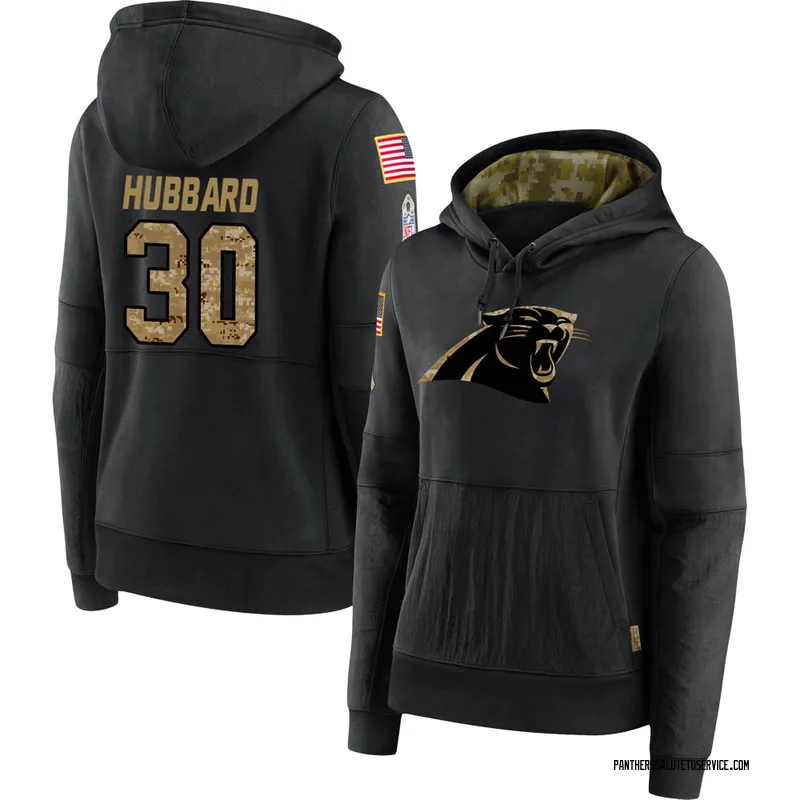 Women's Chuba Hubbard Carolina Panthers Black 2020 Salute to Service Sideline Performance Pullover Hoodie