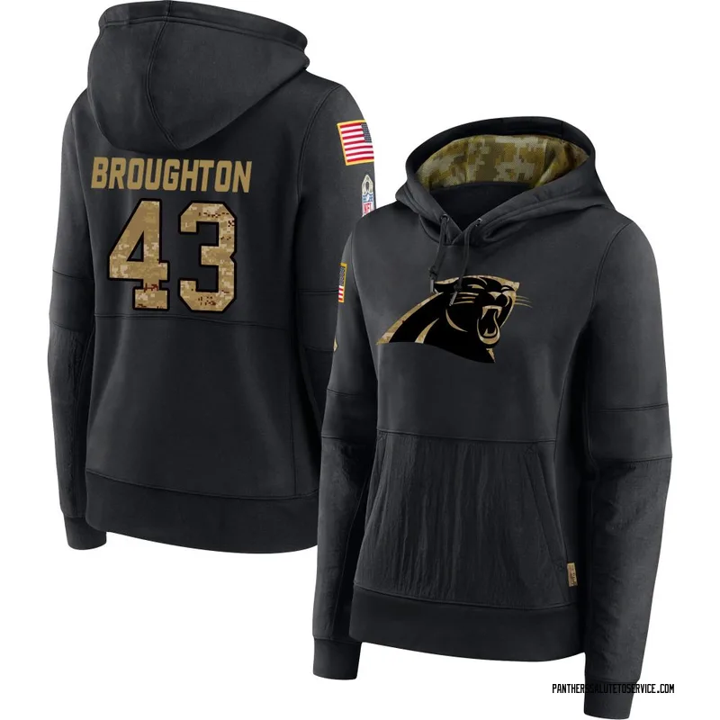 Women's JaTravis Broughton Carolina Panthers Black 2020 Salute to Service Sideline Performance Pullover Hoodie