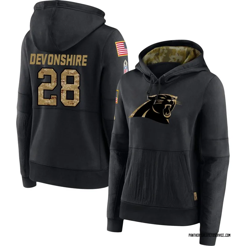 Women's M.J. Devonshire Carolina Panthers Black 2020 Salute to Service Sideline Performance Pullover Hoodie