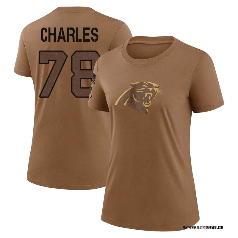 Women's Saahdiq Charles Carolina Panthers Legend Brown 2023 Salute To Service Performance T-Shirt