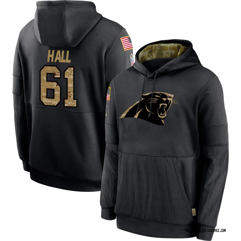 Youth Aaron Hall Carolina Panthers Black 2020 Salute to Service Sideline Performance Pullover Hoodie