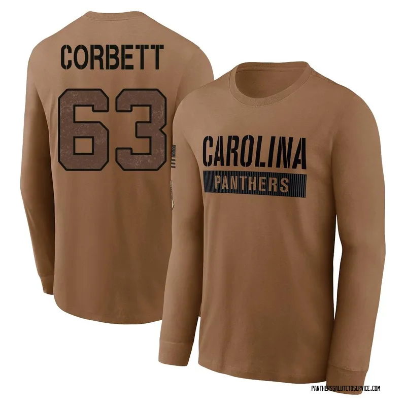 Youth Austin Corbett Carolina Panthers Brown 2023 Salute To Service Long Sleeve T-Shirt