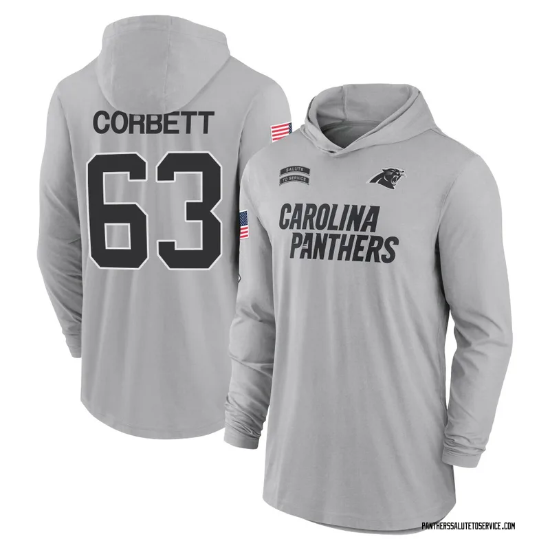 Youth Austin Corbett Carolina Panthers Gray 2024 Salute to Service Lightweight Performance Long Sleeve Hooded T-Shirt