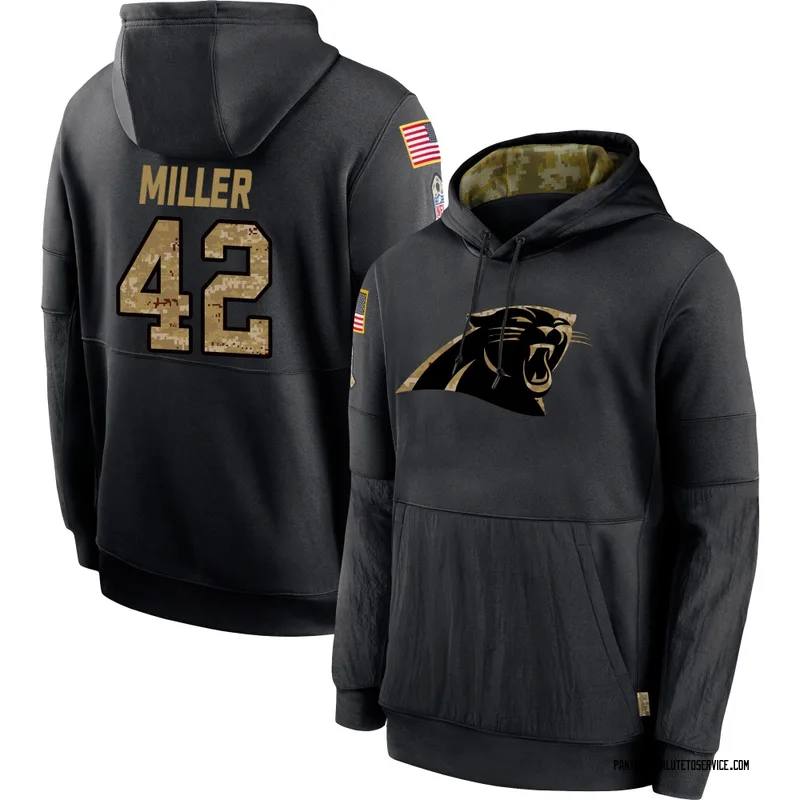 Youth Cam Miller Carolina Panthers Black 2020 Salute to Service Sideline Performance Pullover Hoodie