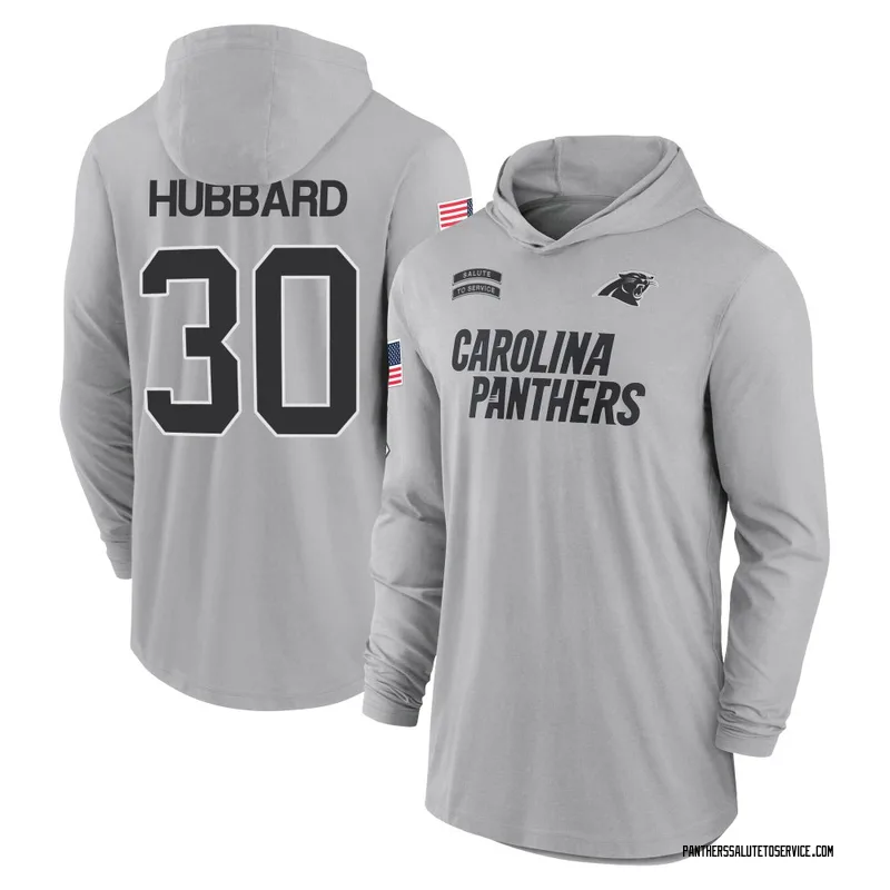 Youth Chuba Hubbard Carolina Panthers Gray 2024 Salute to Service Lightweight Performance Long Sleeve Hooded T-Shirt