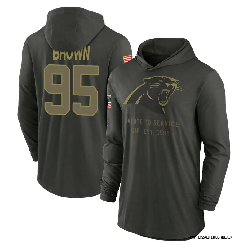 Youth Derrick Brown Carolina Panthers Green Forest/ 2025 Salute to Service Sideline Lightweight Hooded Pullover Long Sleeve T-Sh