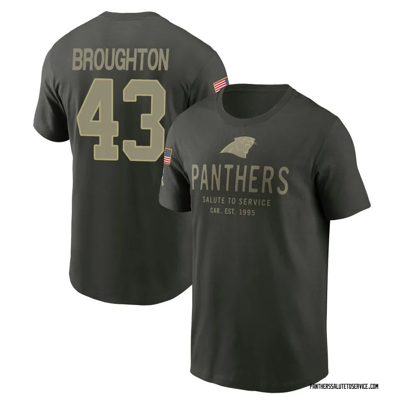 Youth JaTravis Broughton Carolina Panthers Green Forest/ 2025 Salute to Service Sideline Primary Edge T-Shirt
