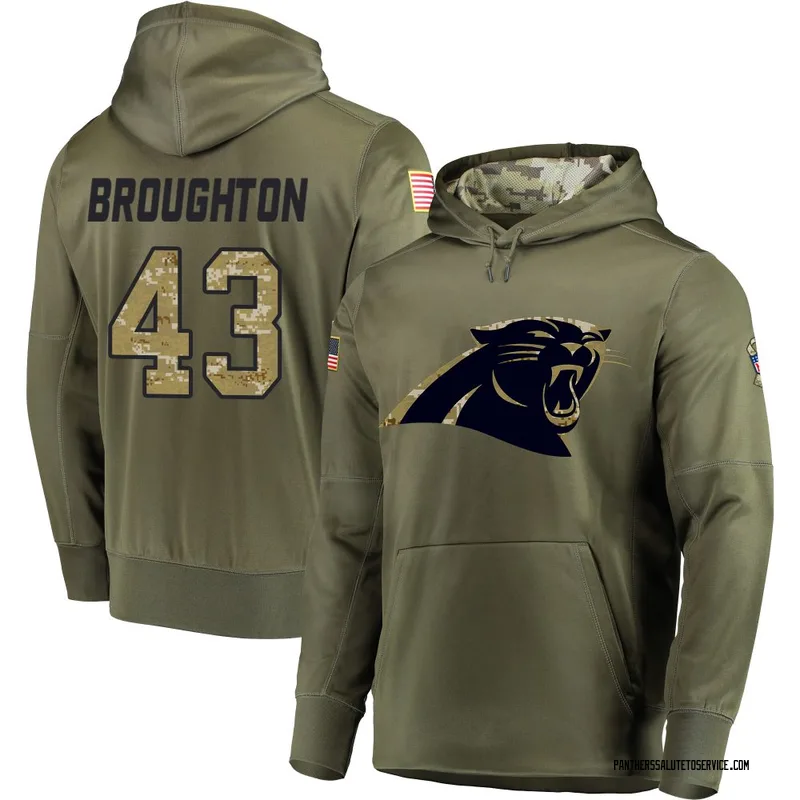Youth JaTravis Broughton Carolina Panthers Olive Salute to Service Pullover Hoodie