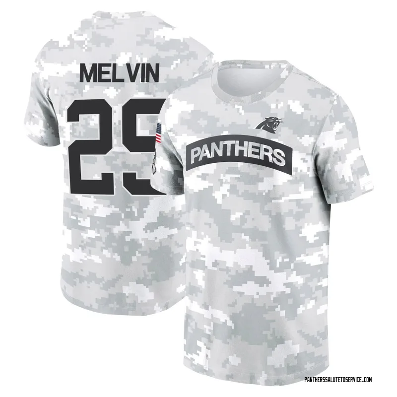Youth Rashaan Melvin Carolina Panthers Camo Arctic 2024 Salute to Service Performance T-Shirt