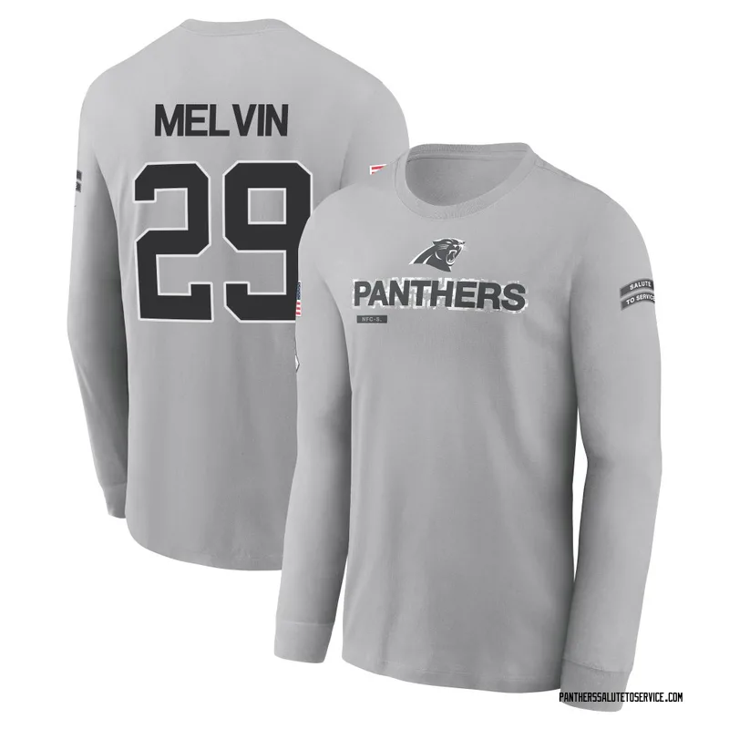 Youth Rashaan Melvin Carolina Panthers Gray 2024 Salute to Service Long Sleeve T-Shirt