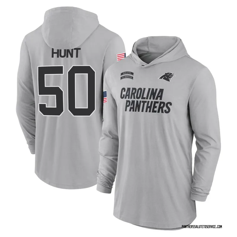 Youth Robert Hunt Carolina Panthers Gray 2024 Salute to Service Lightweight Performance Long Sleeve Hooded T-Shirt