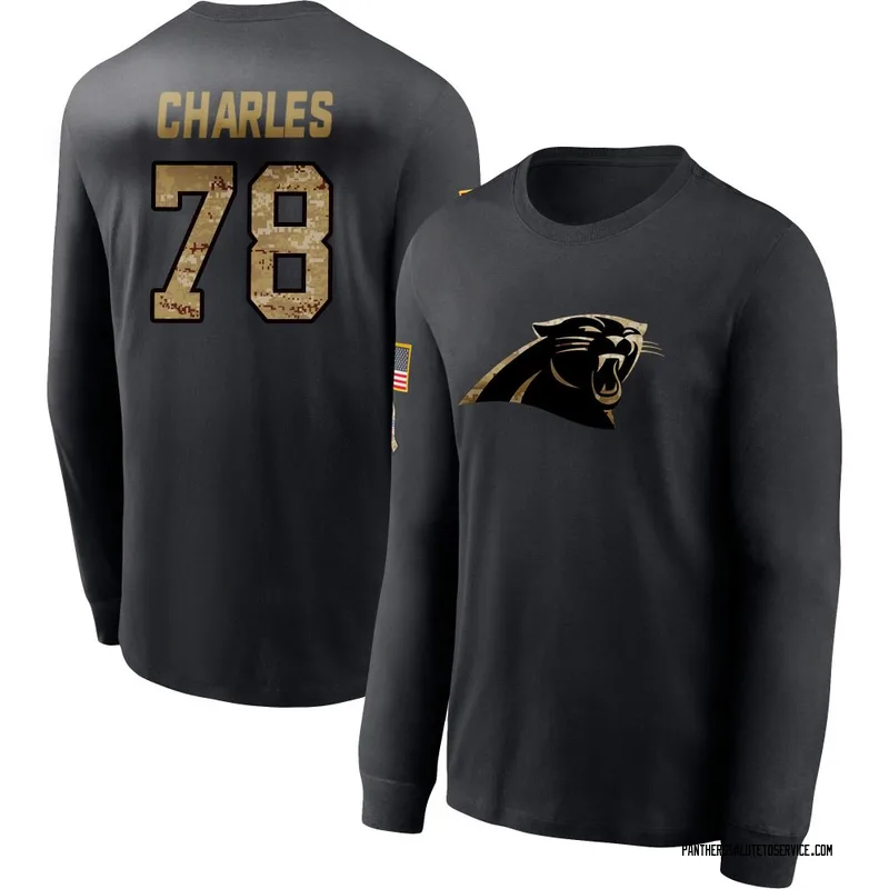 Youth Saahdiq Charles Carolina Panthers Black 2020 Salute To Service Sideline Performance Long Sleeve T-Shirt