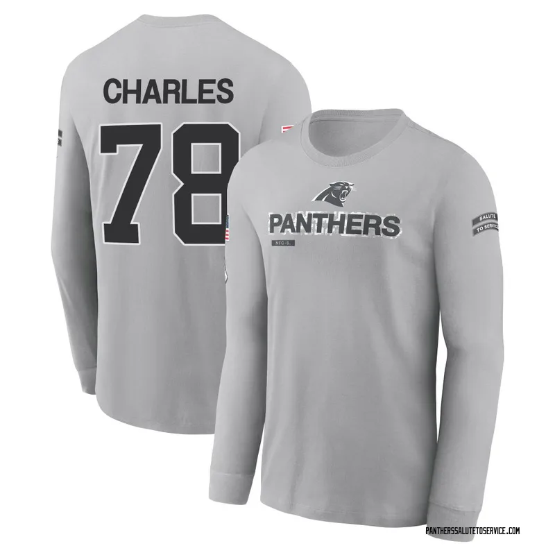 Youth Saahdiq Charles Carolina Panthers Gray 2024 Salute to Service Long Sleeve T-Shirt