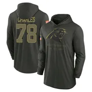 Youth Saahdiq Charles Carolina Panthers Green Forest/ 2025 Salute to Service Sideline Lightweight Hooded Pullover Long Sleeve T-